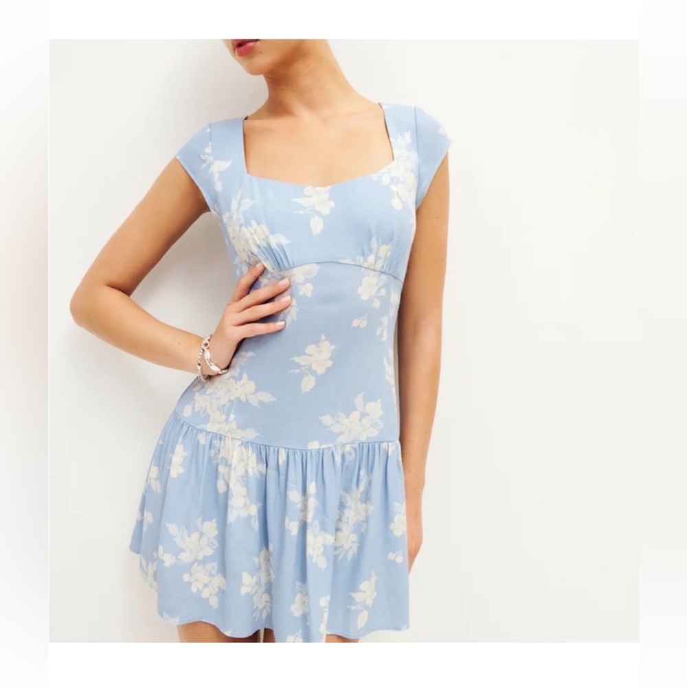 Reformation Olencia Bijou Blue Floral Mini Dress Size 8 NWT